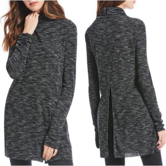 We The Free Stone Cold Split Back Long Sleeve Turtleneck Tunic Top Black Gray S - Picture 12 of 13